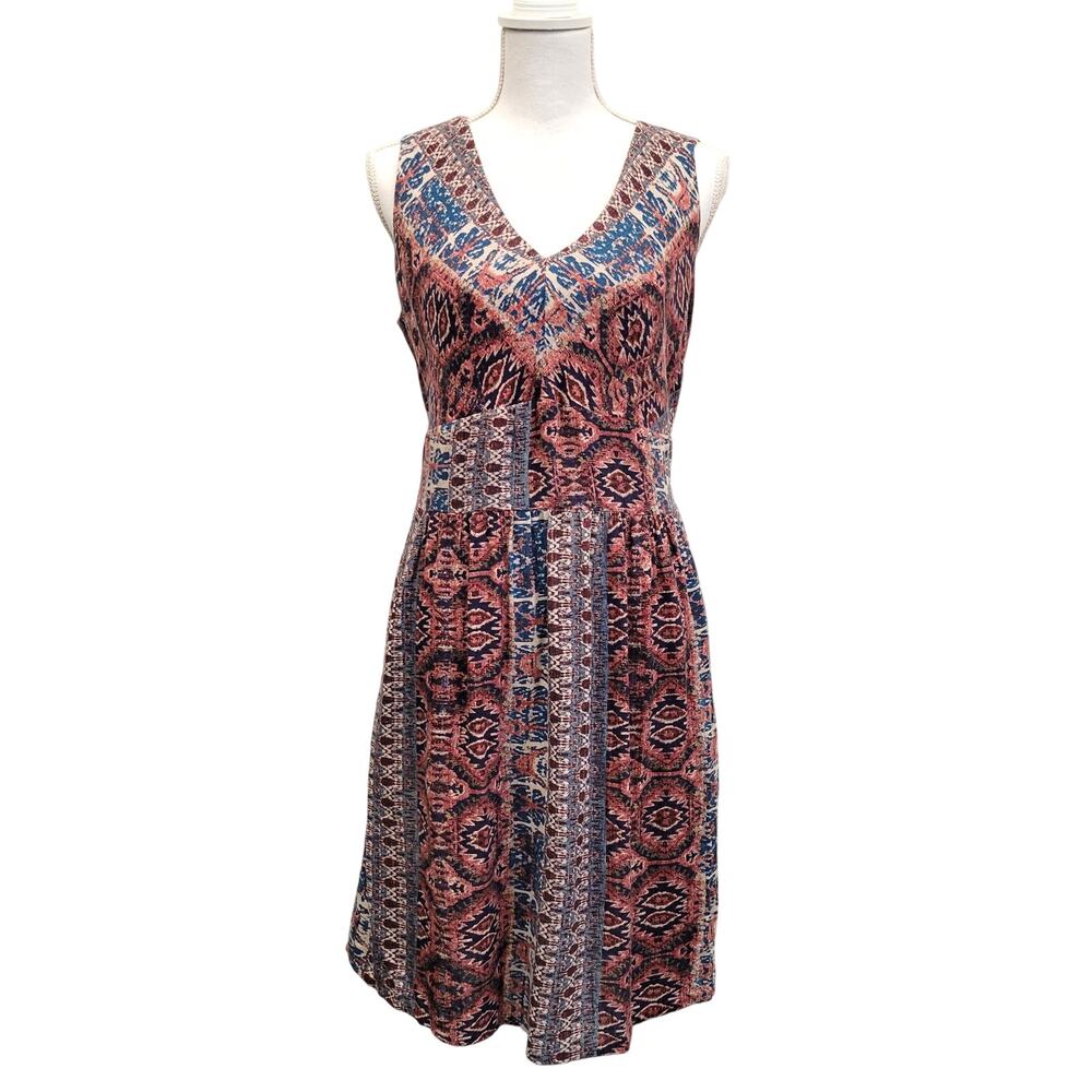 Lucky Brand Dress Women's Medium Sleeveless Smocked Waist Pockets Boho Aztec